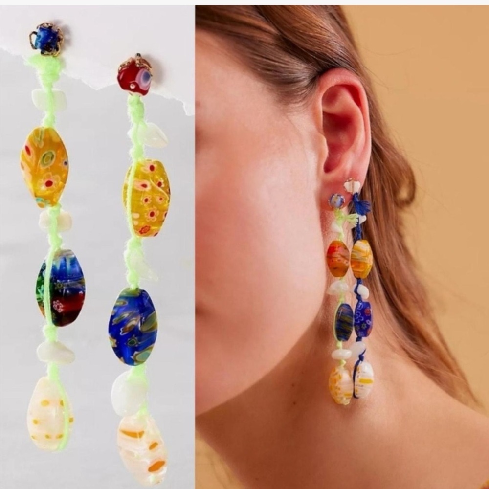 Free People Multicolor Glass Bead Drop Earrings, NWT